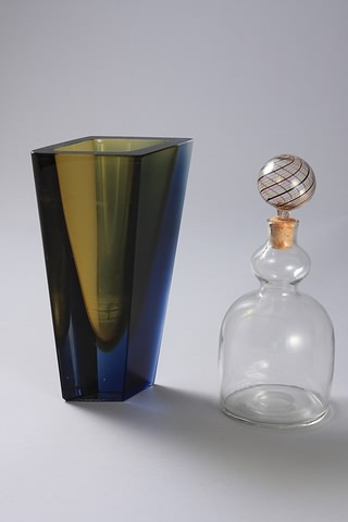 Appraisal: Rhomboidal vase Together with clear glass bottle and stopper Both