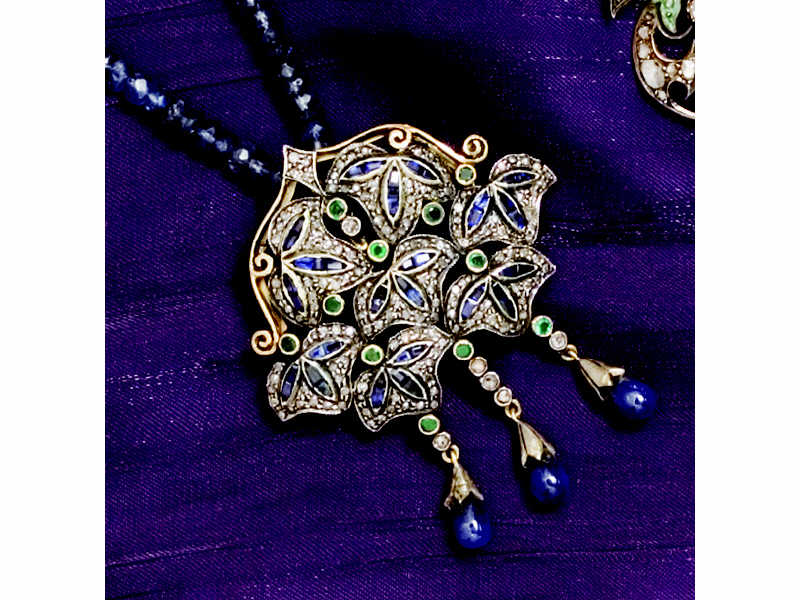 Appraisal: VICTORIAN NECKLACE Gold over silver pendant on sapphire bead necklace