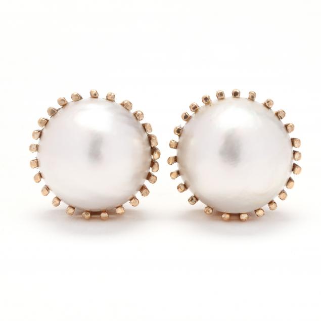 Appraisal: Gold and Mab Pearl Earrings Centered on a mab pearl