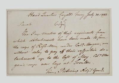 Appraisal: Two Timothy Pickering documents Revolutionary War payment order six lines