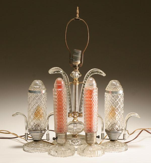 Appraisal: Glass Art Deco lights one pair molded cylinder lamps on