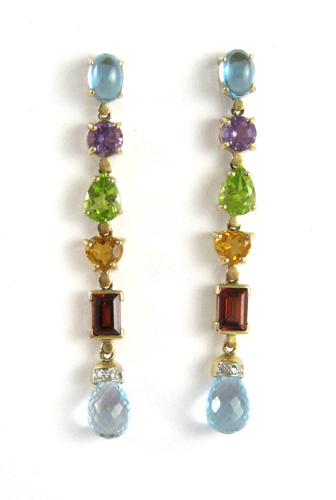 Appraisal: PAIR OF MULTI-COLOR GEMSTONE EARRINGS each k yellow gold set