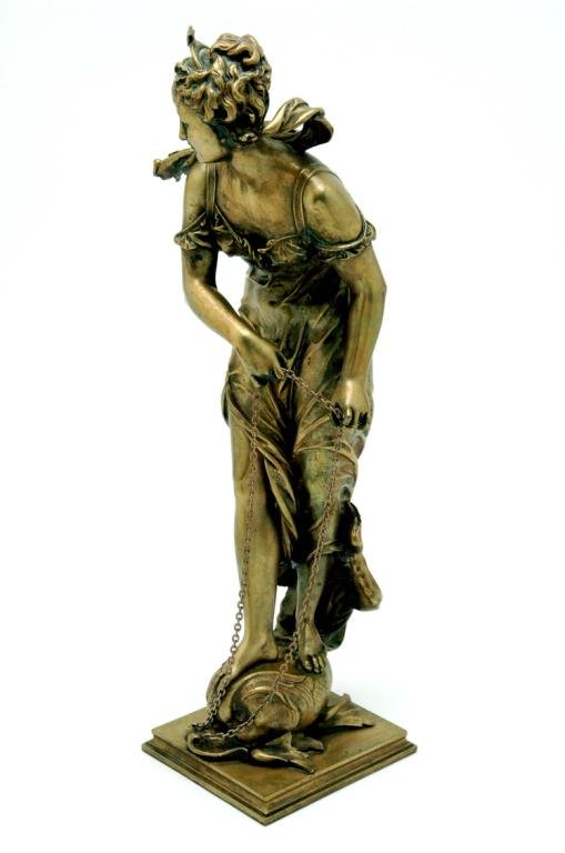 Appraisal: Eutrope Bouret French - Bronze statue of a nymph riding