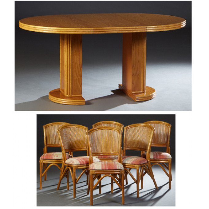 Appraisal: French Carved Beech Seven Piece Bentwood Beech Faux Bamboo Dining