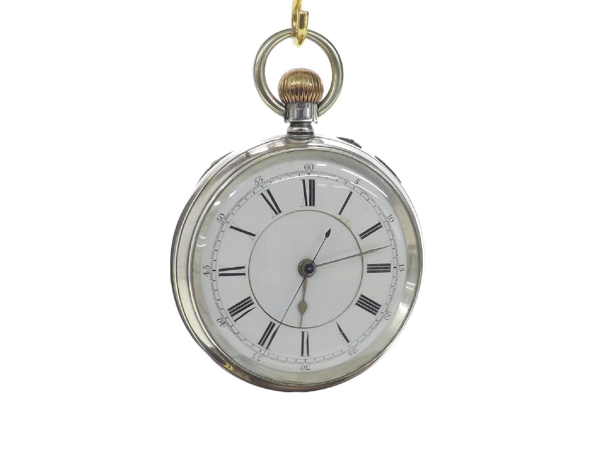 Appraisal: Silver lever centre second chronograph pocket watch Chester three-quarter plate