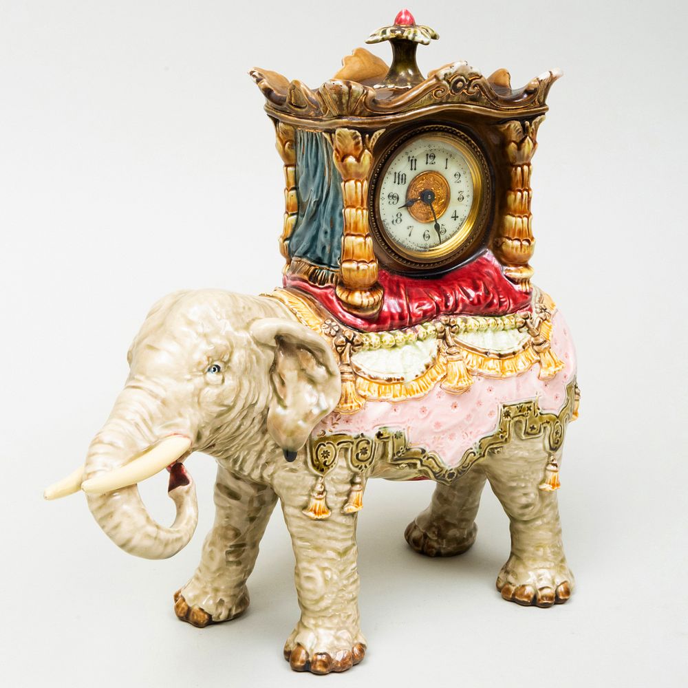 Appraisal: Julius Dressler Majolica Glazed Pottery Elephant Form Table Clock with