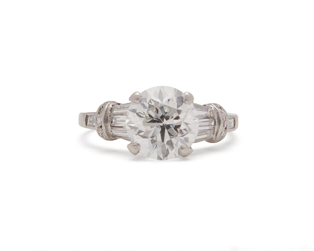 Appraisal: Platinum and Diamond Ring centering a round brilliant-cut diamond weighing