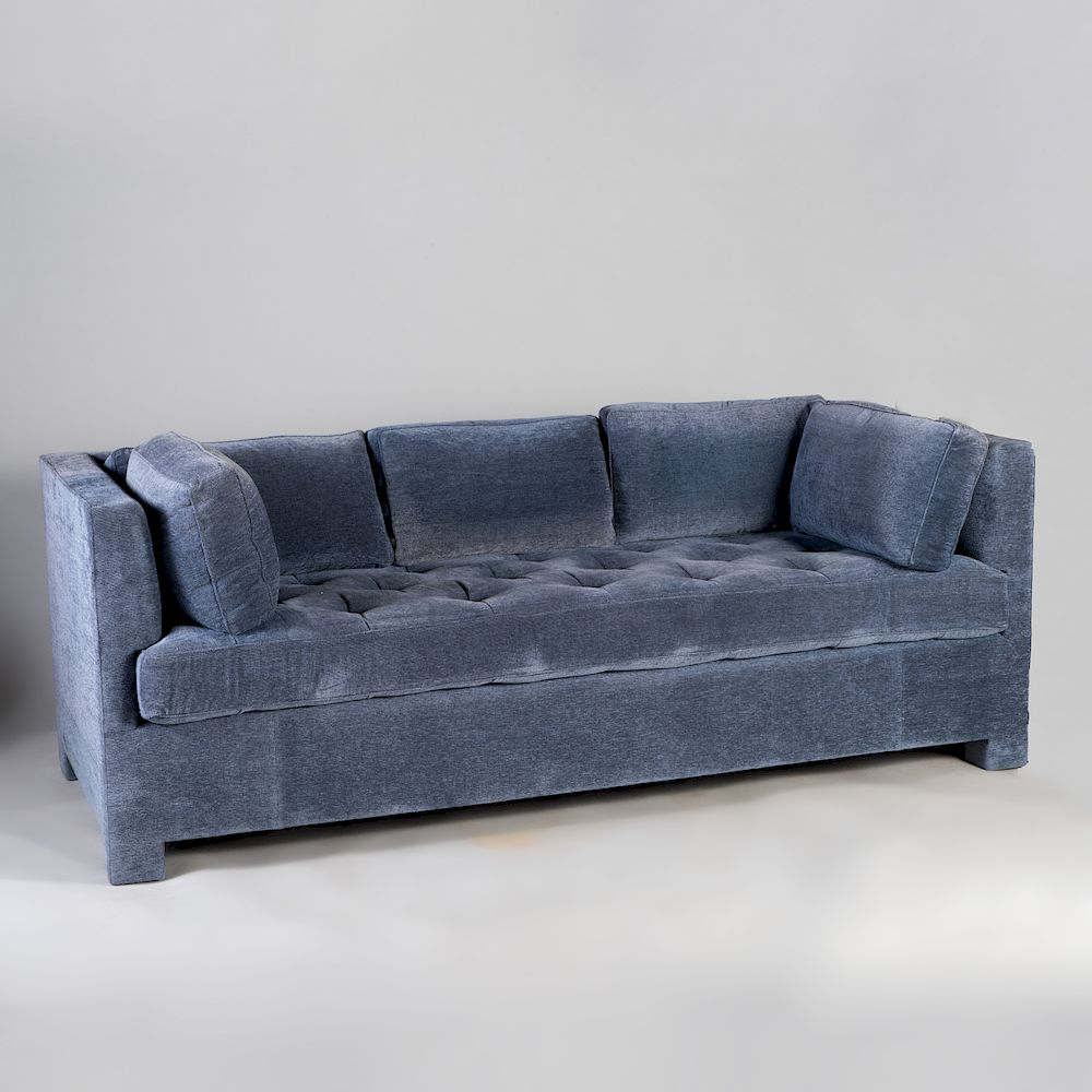 Appraisal: De Angelis Blue Velvet Upholstered Sofa x x in Condition