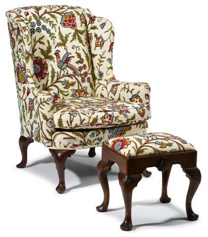 Appraisal: Queen Anne style mahogany easy chair and footstool th century