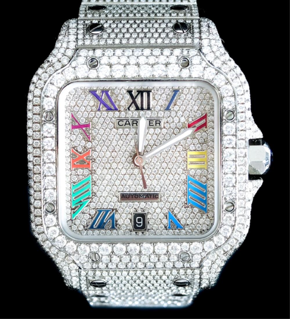 Appraisal: CARTIER DIAMOND SANTOS AUTOMATIC CURVED FULL SIZE WATCHCartier diamond santos