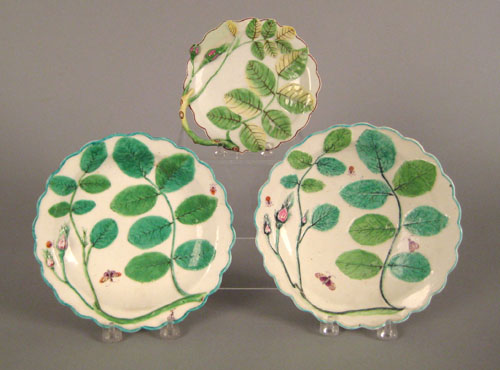 Appraisal: Three Chelsea porcelain leaf dishes late th c pair of