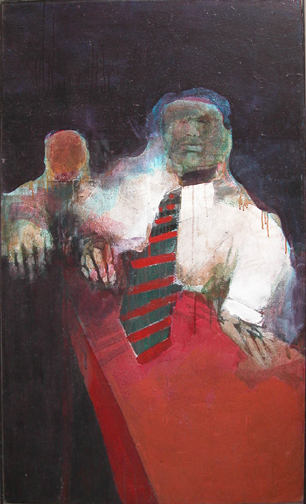 Appraisal: Red Stripe Tie I Shepler Joseph acrylic on canvas x