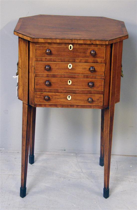 Appraisal: th century mahogany work table with cross banded and line