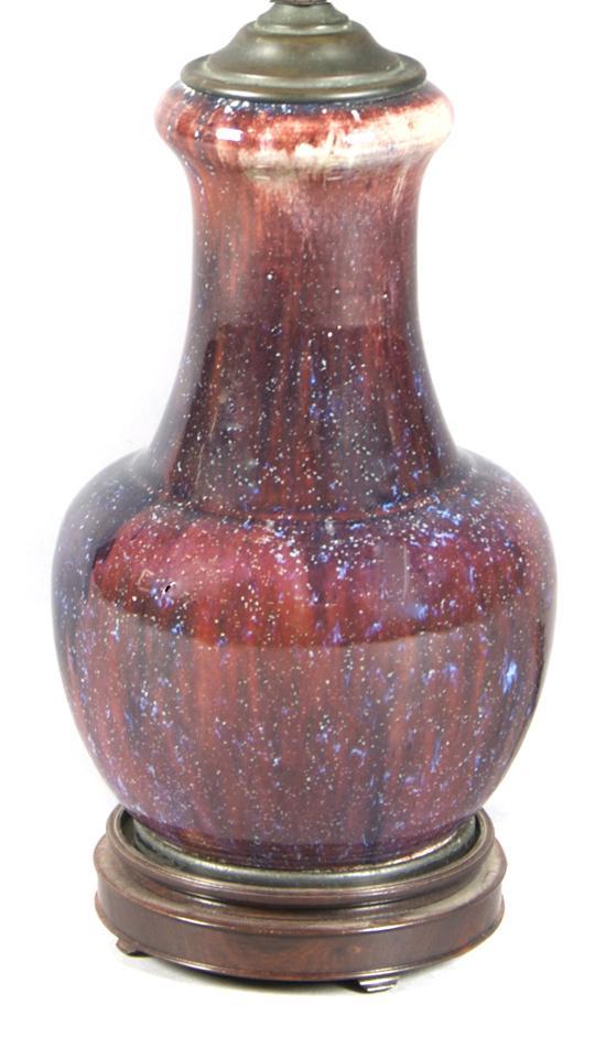 Appraisal: Chinese Flambe Glazed Vase of baluster form having a hardwood