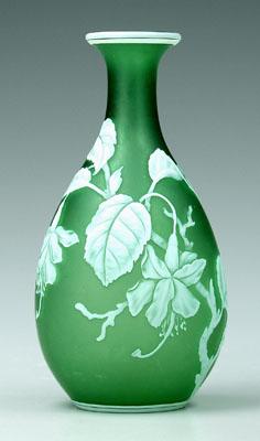 Appraisal: Cameo glass vase white fuchsia decoration over green ground possibly