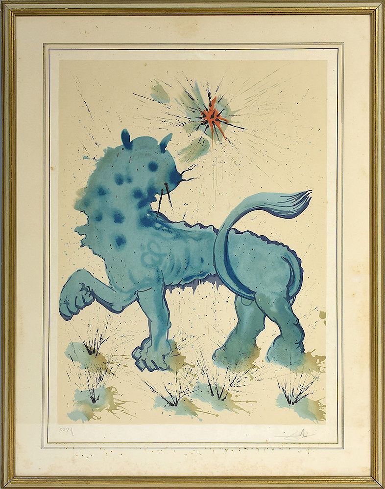 Appraisal: Salvador Dali colored lithograph of prancing lion Salvador Dali colored