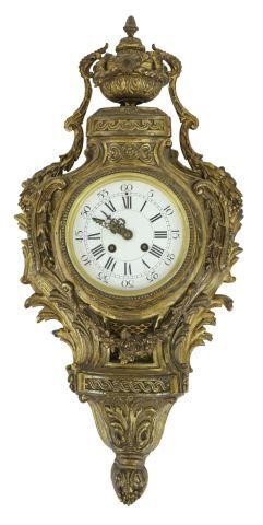 Appraisal: French gilt metal cartel clock late th c urn-form finial