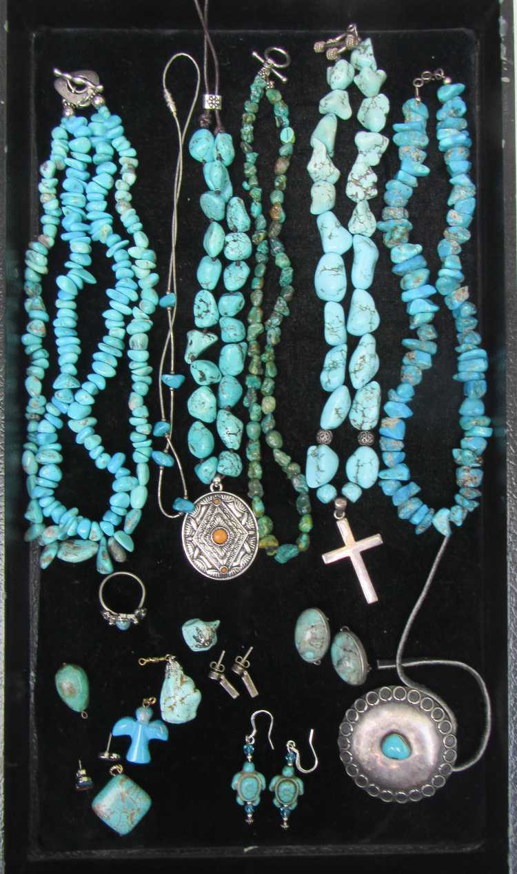 Appraisal: TWENTY-ONE ARTICLES OF TURQUOISE JEWELRY including six bead necklaces two