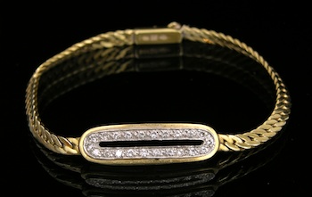 Appraisal: Ladies' Gold and Diamond Bracelet k yellow gold mm herringbone