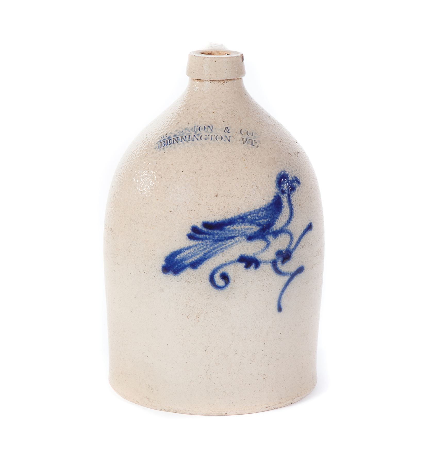 Appraisal: J NORTON CO STONEWARE JUG WITH FREEHAND COBALT DECORATION Bennington