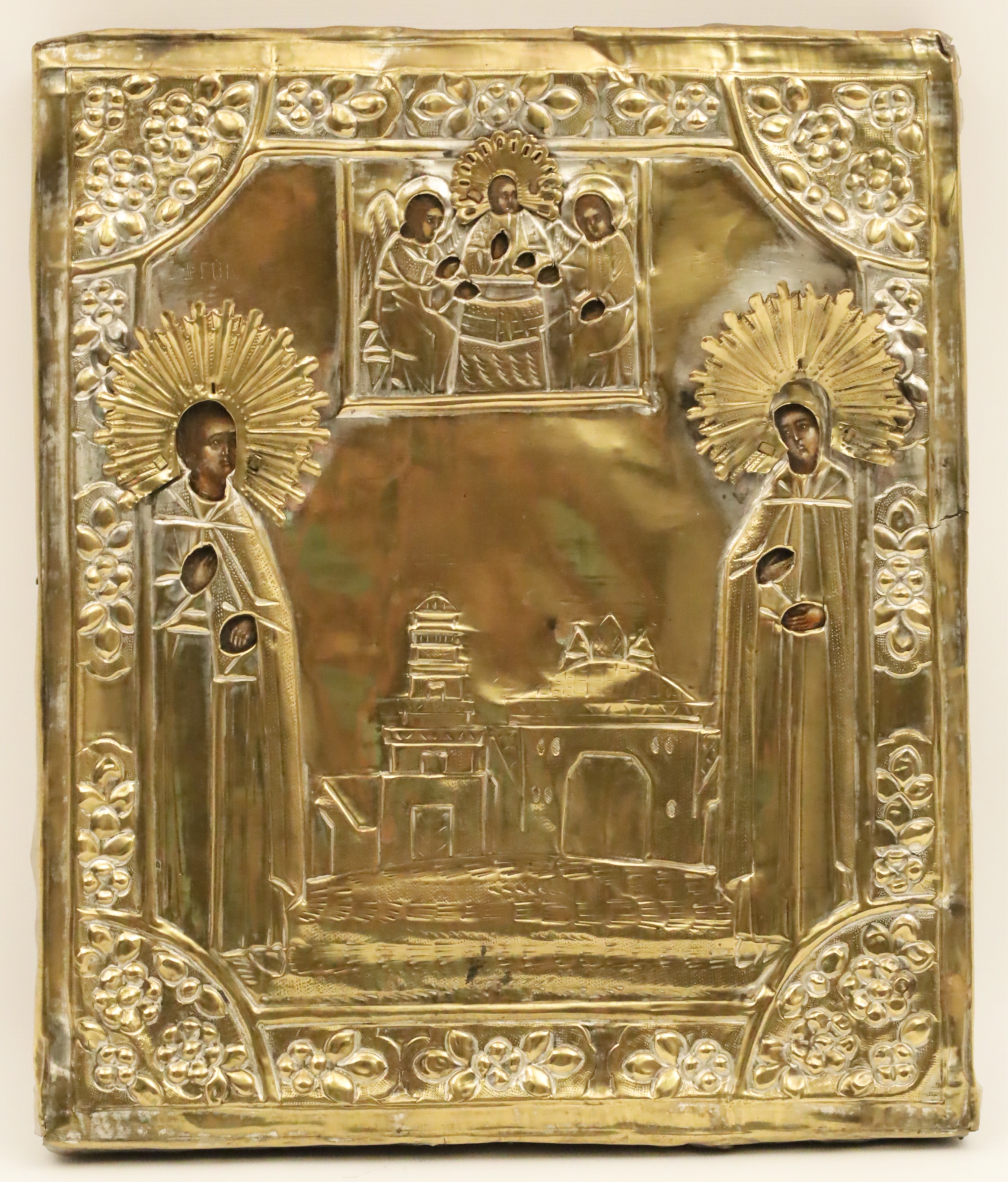 Appraisal: RUSSIAN ICON SAINT THEODORE AND VIRGIN MARY An ornate icon