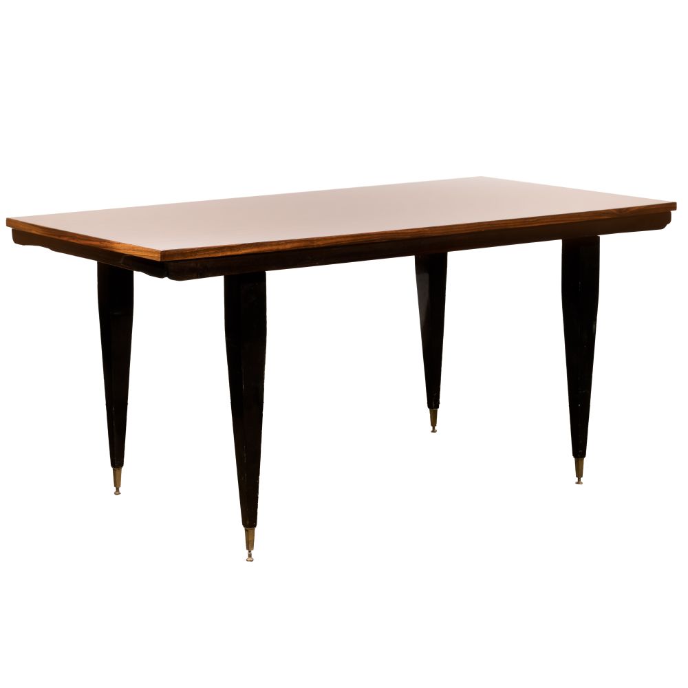 Appraisal: MACASSAR EBONY DINING TABLELacquered and veneered table having lined drawers