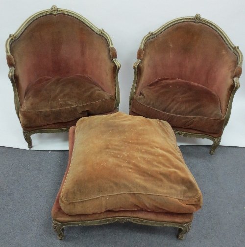 Appraisal: Two Louis XV style upholstered berg re chairs and a