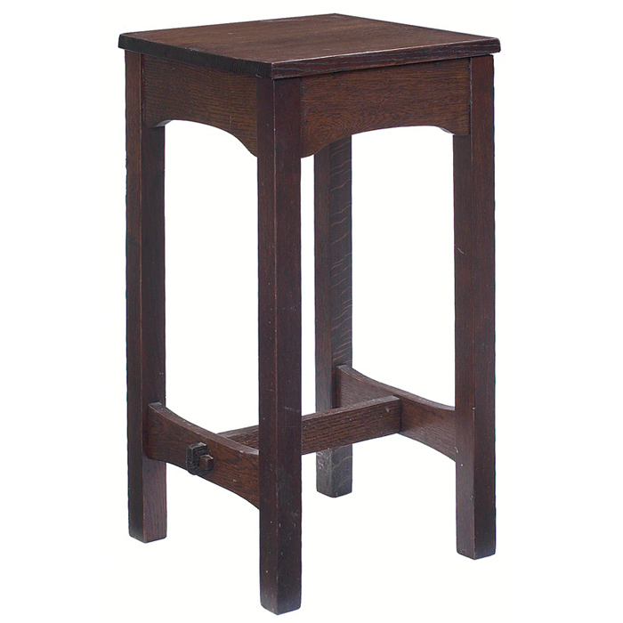 Appraisal: Gustav Stickley plant stand square top over a notched apron