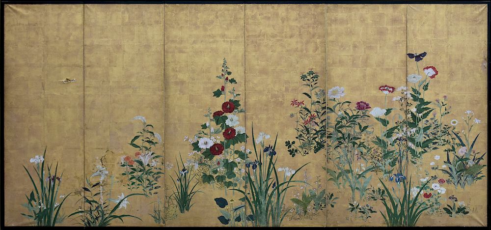 Appraisal: A JAPANESE RINPA SCHOOL POLYCHROME PAINTED AND GOLD LEAF SIX