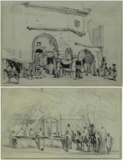 Appraisal: FRERE Charles Theodore Two Pencil Drawings Souk in Algier -