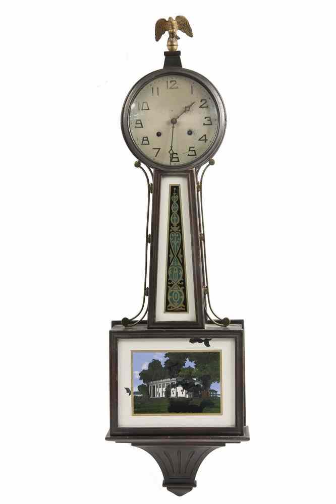 Appraisal: BANJO CLOCK - Walnut Cased Banjo Clock with damaged eglomise