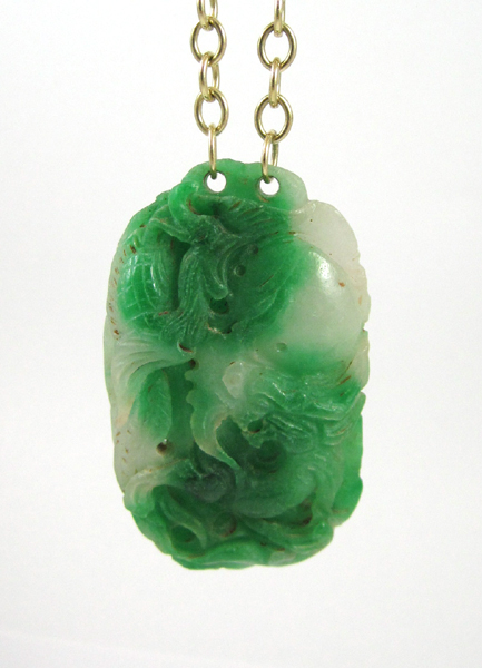 Appraisal: CHINESE CARVED JADE PENDANT NECKLACE with a cable chain suspending