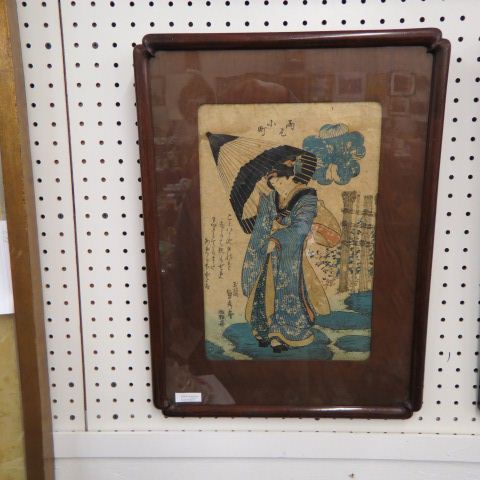 Appraisal: Japanese Woodblock Print Geisha with umbrella signed x