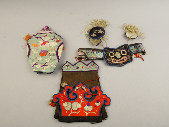 Appraisal: Three th C Embroidered Chinese Silk Hats one in headband