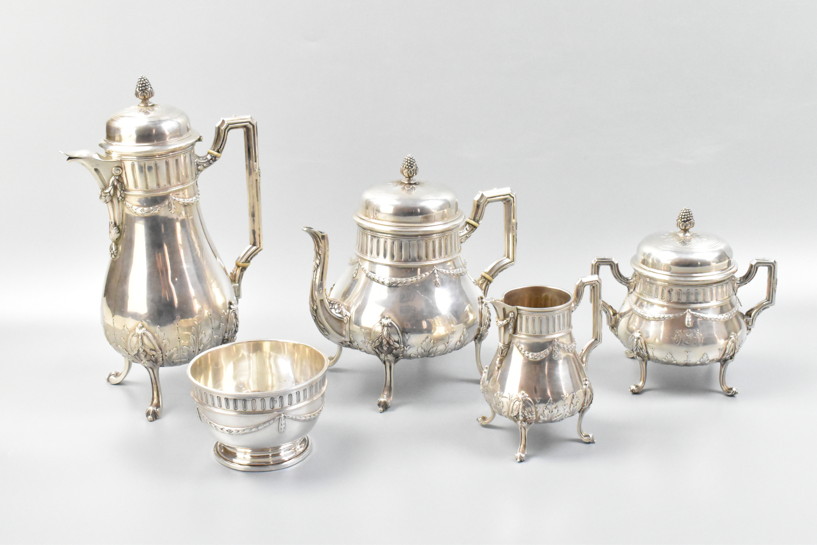 Appraisal: A set of five French sterling silver teapot and stem