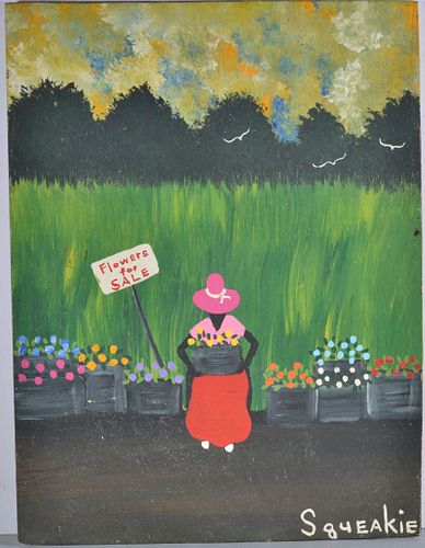 Appraisal: FOLK ART PAINTING SIGNED SQUEEKIEpaint on wood panel Condition all