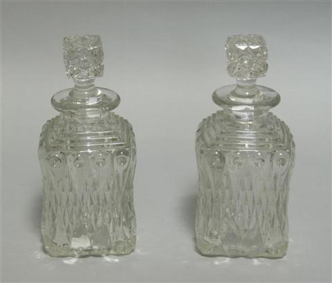 Appraisal: PAIR OF SQUARE GLASS DECANTERS Late th early th century