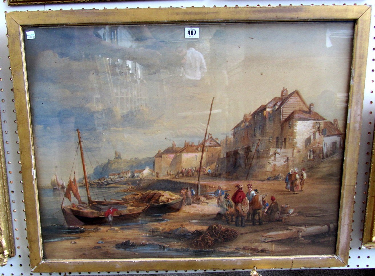 Appraisal: Thomas Caf fl - Beach scene with figures Folkestone watercolour