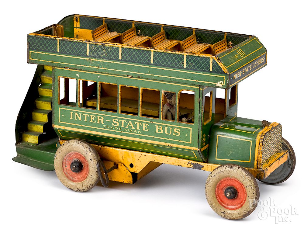 Appraisal: Strauss wind-up Inter-State double decker bus Strauss tin lithograph wind-up