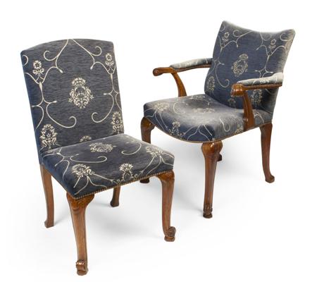 Appraisal: SET OF TEN OAK AND UPHOLSTERED DINING CHAIRS IN THE