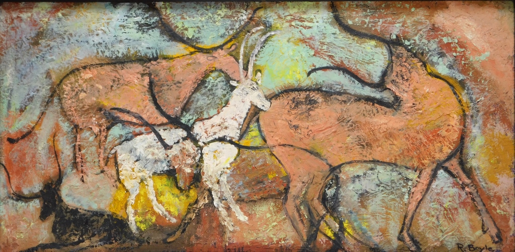 Appraisal: ROBERT F BOYLE MODERN BULL PAINTING California - Cave painting