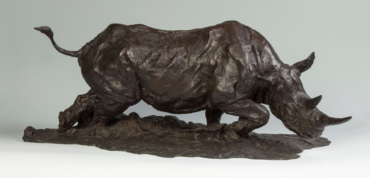 Appraisal: Jonathan Martin Kenworthy B Charging Rhino Bronze Sculpture Inscribed on