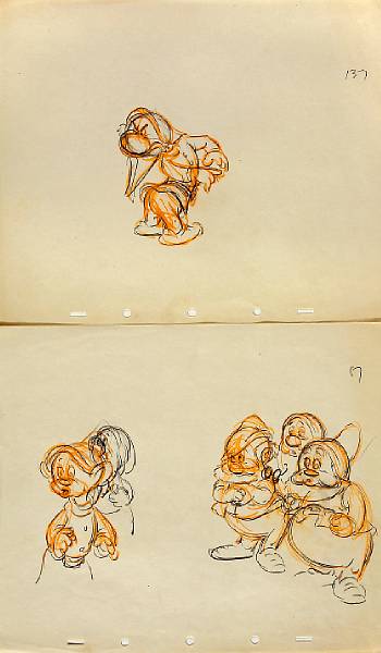 Appraisal: Eight Walt Disney rough drawings of the dwarfs from Snow