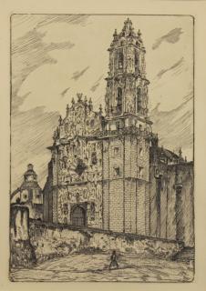 Appraisal: Antique Etching of a European Cathedral Antique Etching of a