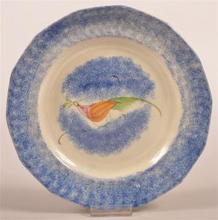 Appraisal: Blue Spatter Peafowl Pattern Ironstone Plate Blue Spatter Peafowl Pattern