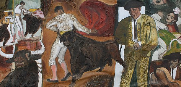 Appraisal: LYNN Nancy American - Mixed Media Mural with Matadors and