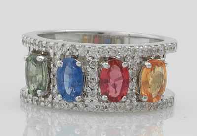 Appraisal: A Ladies' Fancy Sapphire and Diamond Band k white gold