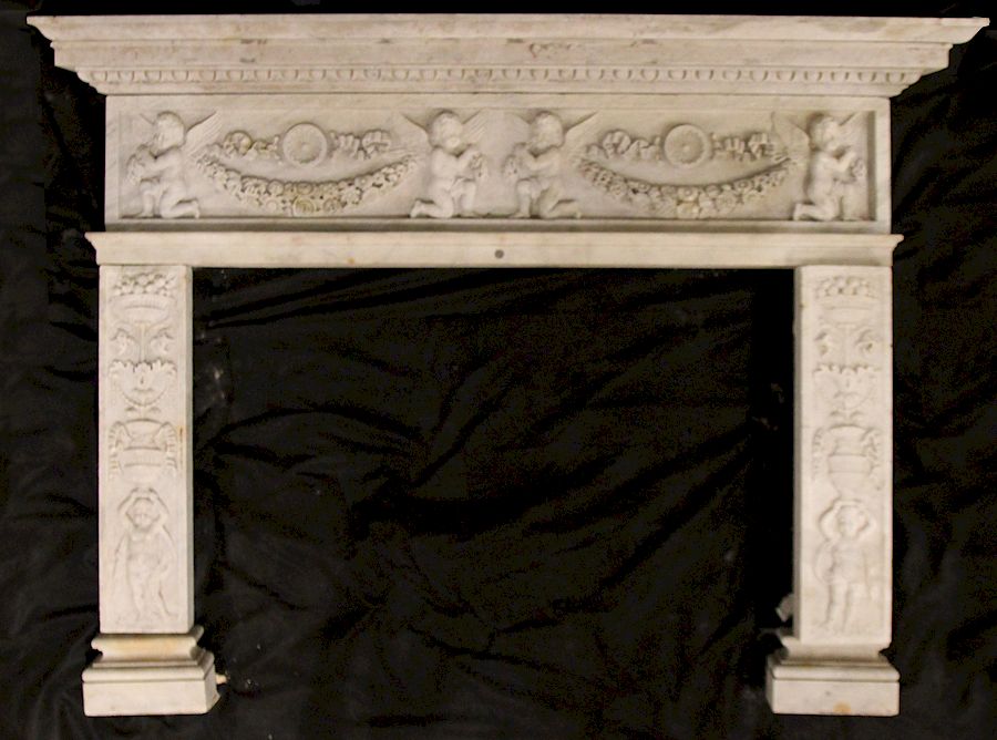 Appraisal: CARVED CARERRA MARBLE FIRE PLACE MANTLE C A large carved