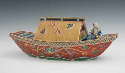 Appraisal: A Japanese Porcelain Boat Porcelain boat decorated in colorful enameling