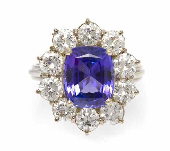 Appraisal: An Karat White Gold Tanzanite and Diamond Ring containing one